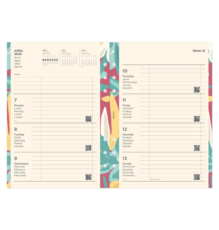Floral Illustrated Diary Refill Pack - A5 2025 Multilanguage - Reminder App - 25-6351