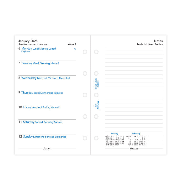 Week On One Page Diary with Notes - Mini 2025 Multilanguage - 25-68109