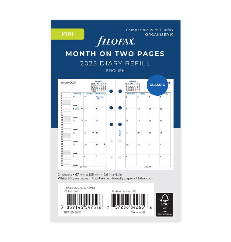 Month On Two Pages Diary - Mini 2025 English - 25-68110