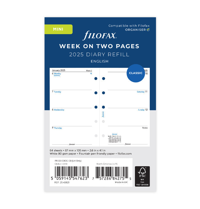 Week On Two Pages Diary - Mini 2025 English - 25-68121