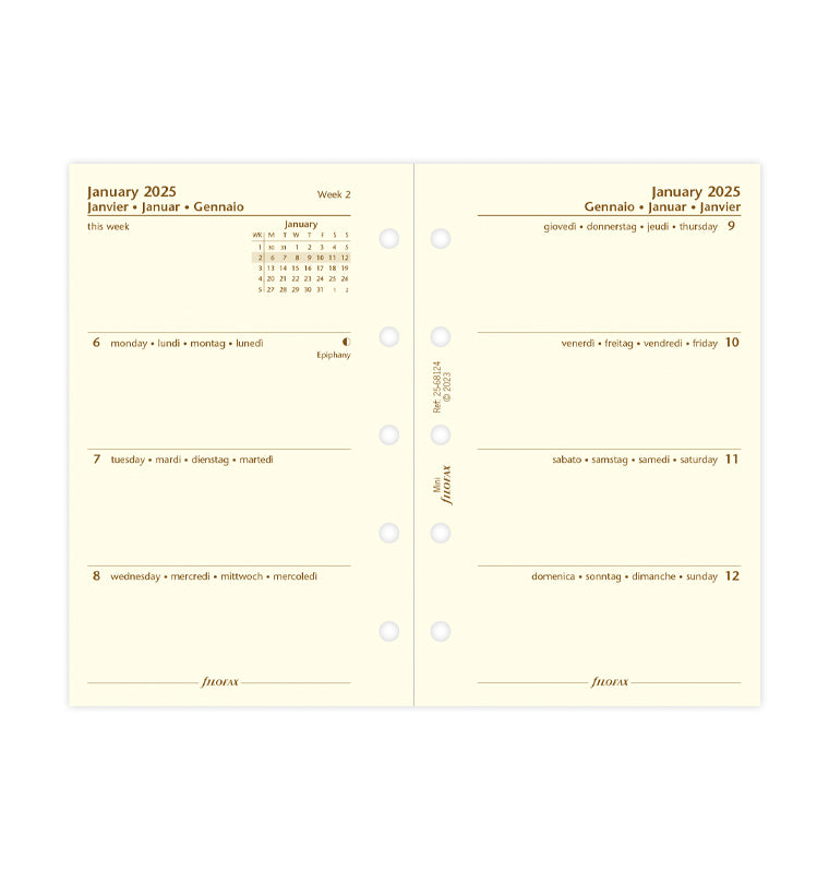 Week On Two Pages Diary - Mini Cotton Cream 2025 Multilanguage - 25-68124
