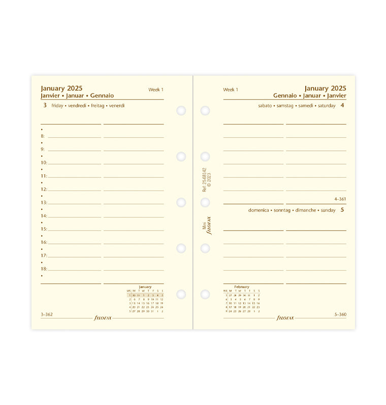 One Day On A Page Diary With Appointments - Mini Cotton Cream 2025 Multilanguage - 25-68142