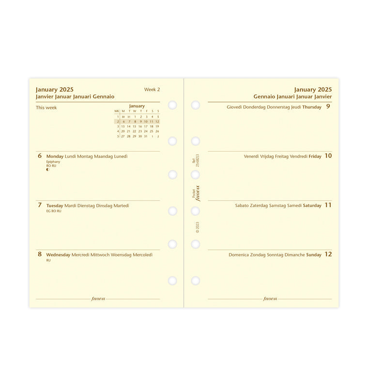 Week On Two Pages Diary - Pocket Cotton Cream 2025 Multilanguage - 25-68213