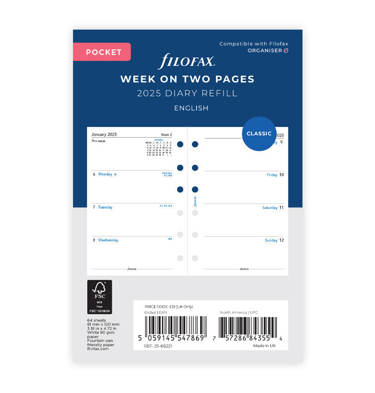 Week On Two Pages Diary - Pocket 2025 English - 25-68221