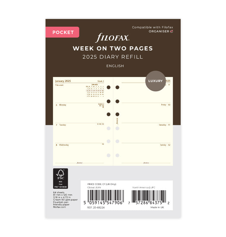 Week On Two Pages Diary - Pocket Cotton Cream 2025 English - 25-68224