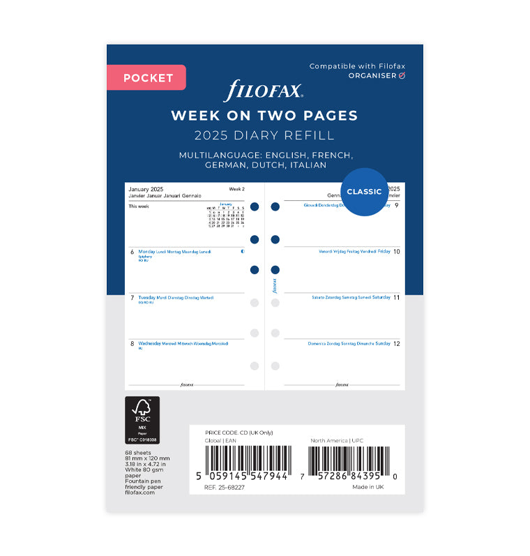 Week On Two Pages Diary - Pocket 2025 Multilanguage - 25-68227