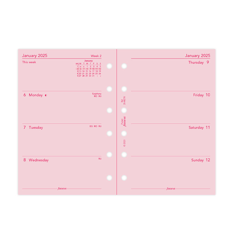 Week On Two Pages Diary - Pocket Pink 2025 English - 25-68278