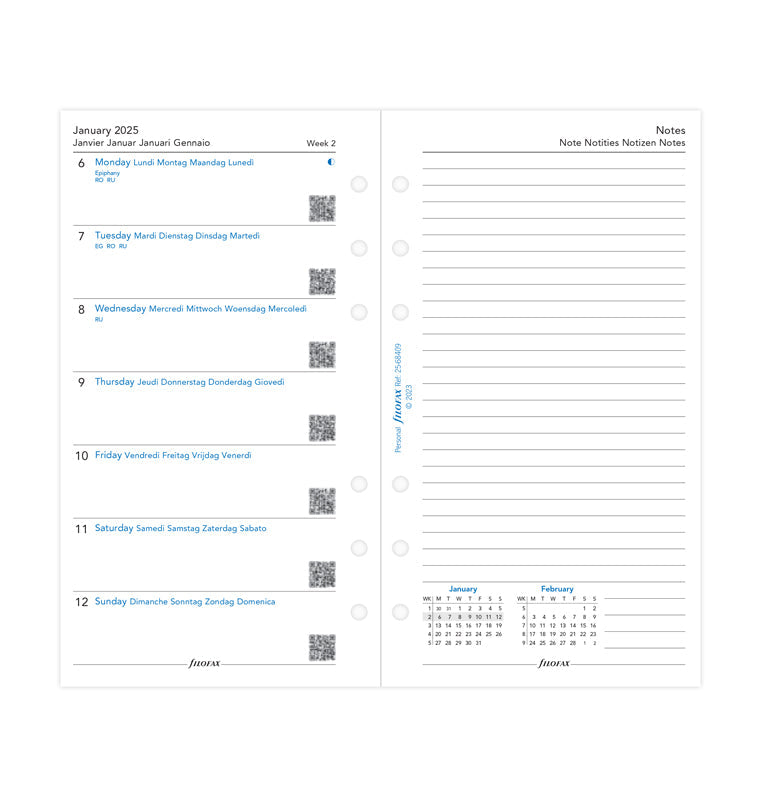 Week On One Page Diary With Notes - Personal 2025 Multilanguage - 25-68409