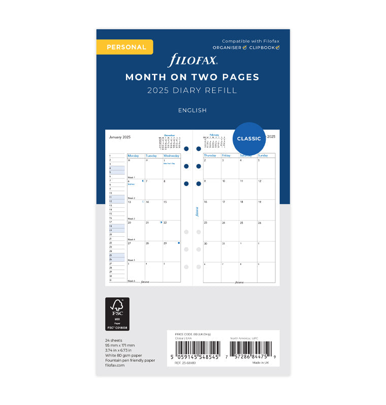 Month On Two Pages Diary - Personal 2025 English - 25-68410