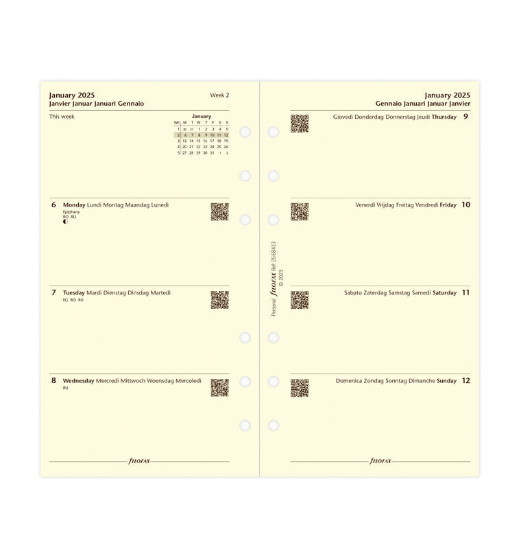 Week On Two Pages Diary - Personal Cotton Cream 2025 Multilanguage - 25-68413