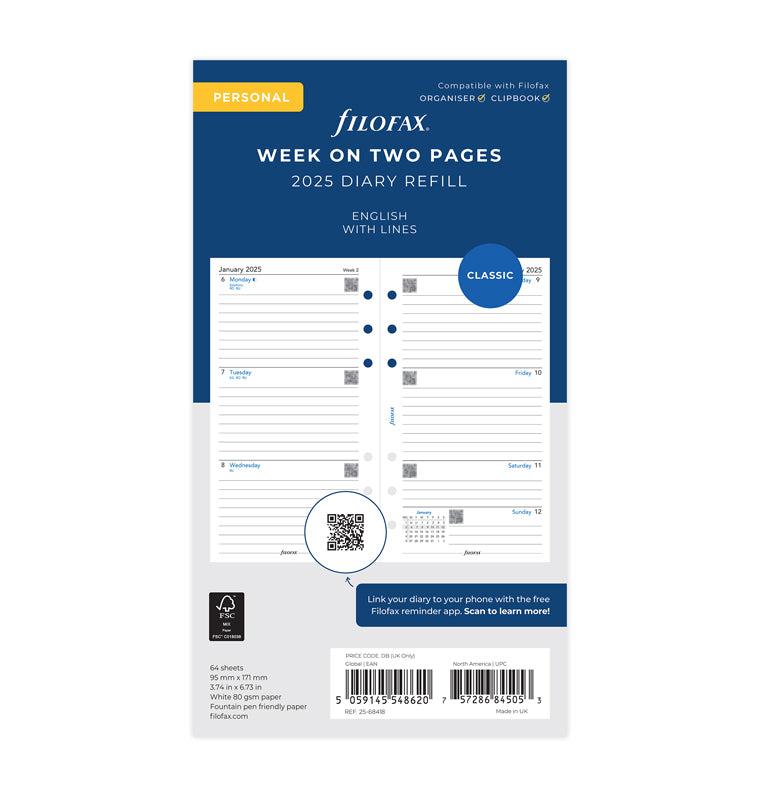 Week On Two Pages Lined Diary - Personal 2025 English - 25-68418