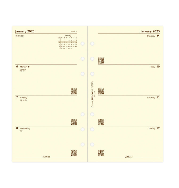Week On Two Pages Diary - Personal Cotton Cream 2025 English - 25-68424