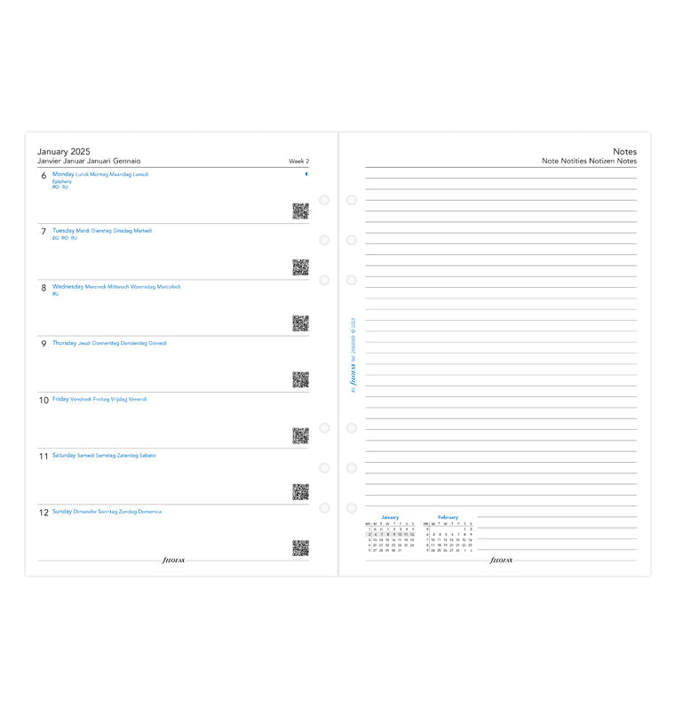 Week On One Page Diary With Notes - A5 2025 Multilanguage - 25-68509