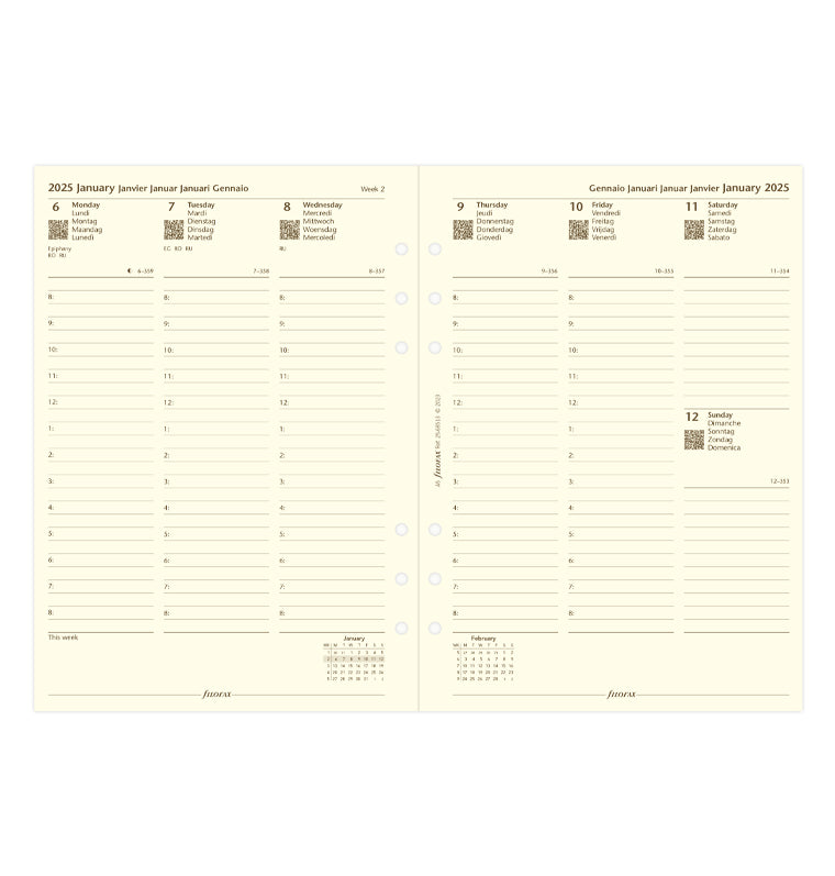 Week On Two Pages Diary With Appointments - A5 Cotton Cream 2025 Multilanguage - 25-68513