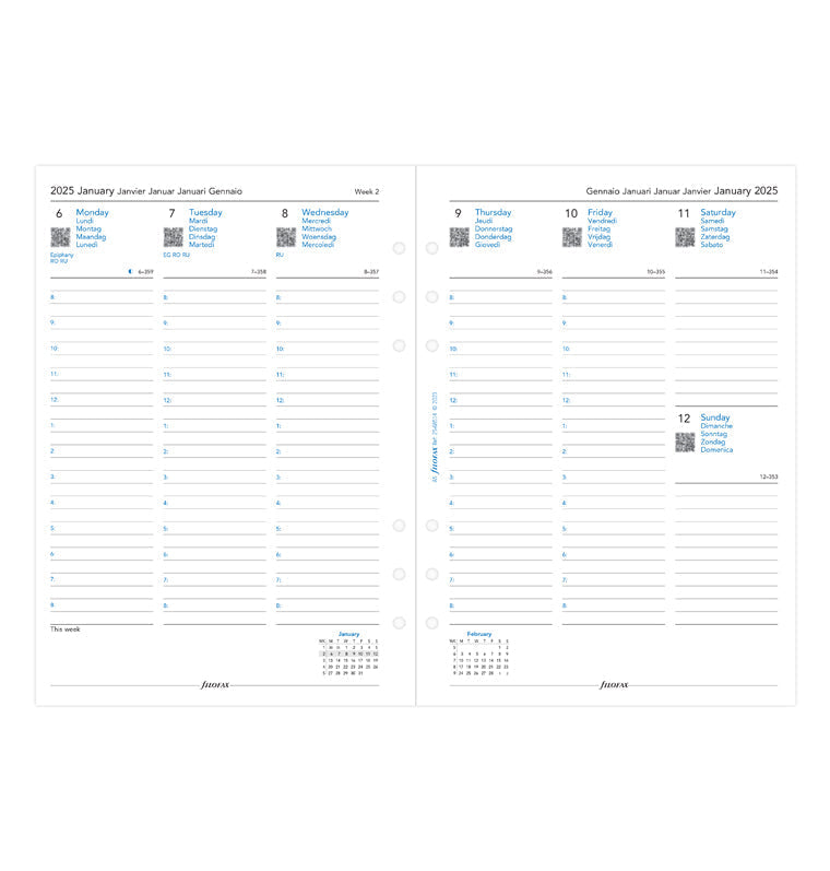 Week On Two Pages Diary With Appointments - A5 2025 Multilanguage - 25-68514