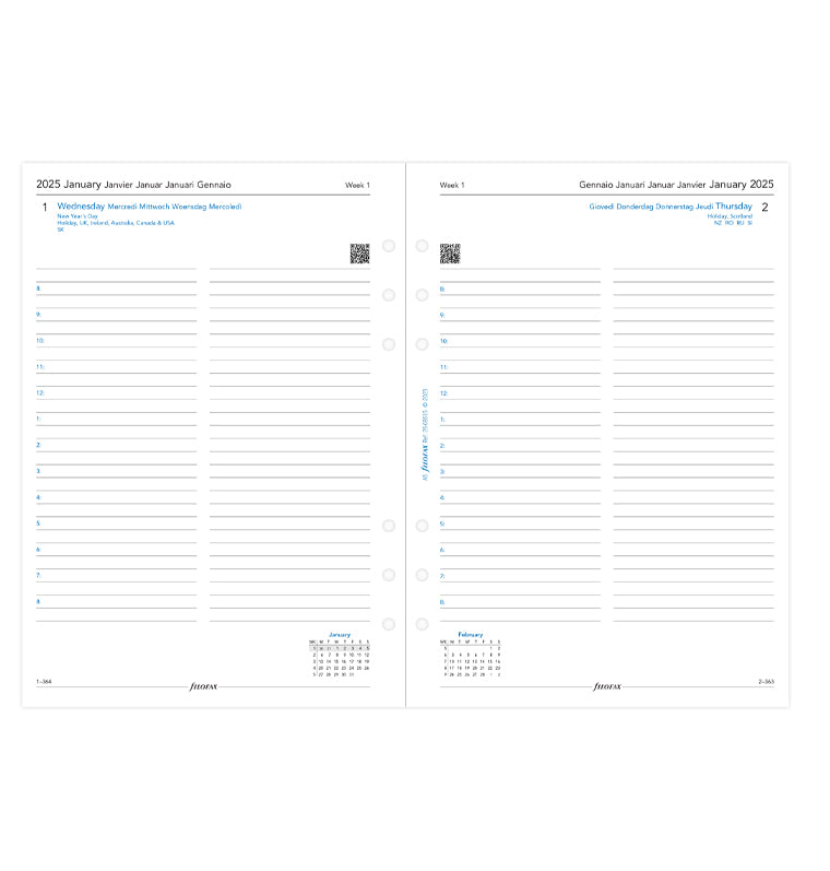 One Day On A Page Diary With Appointments - A5 2025 Multilanguage - 25-68515