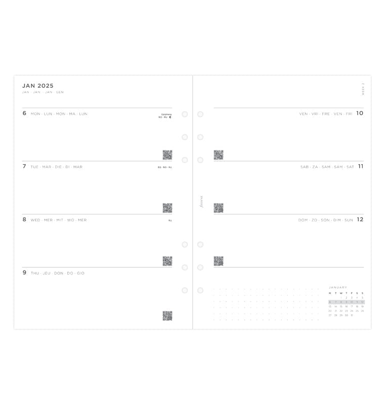 Minimal Week On Two Pages Diary - A5 2025 Multilanguage - 25-68590