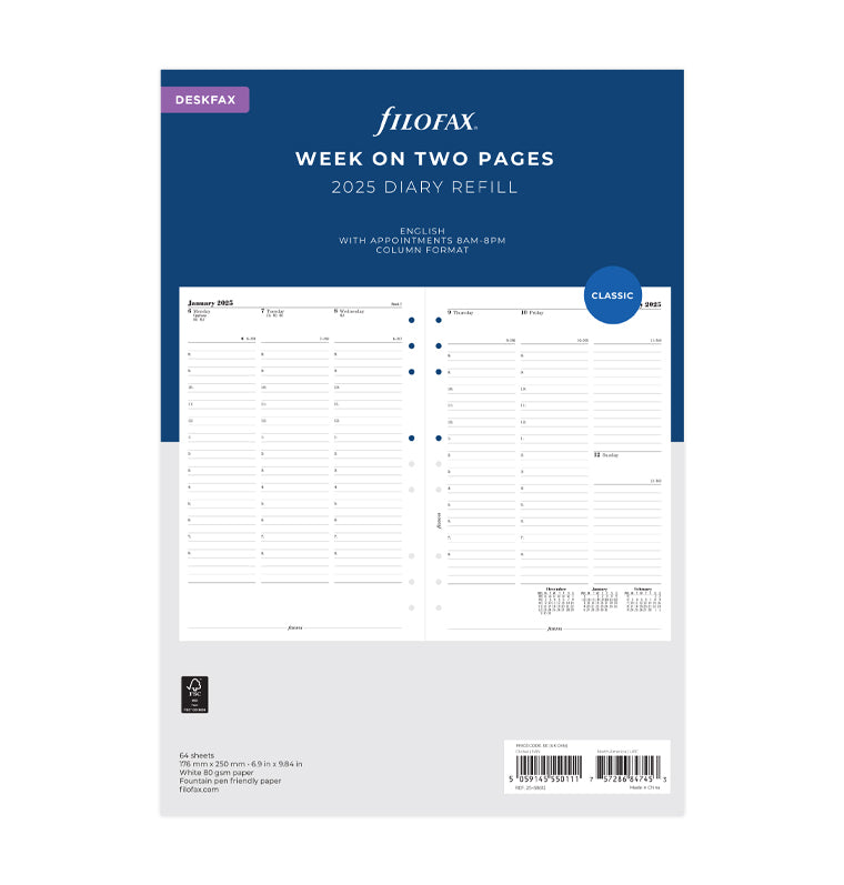 Week On Two Pages Diary With Appointments - Deskfax 2025 English - 25-68612