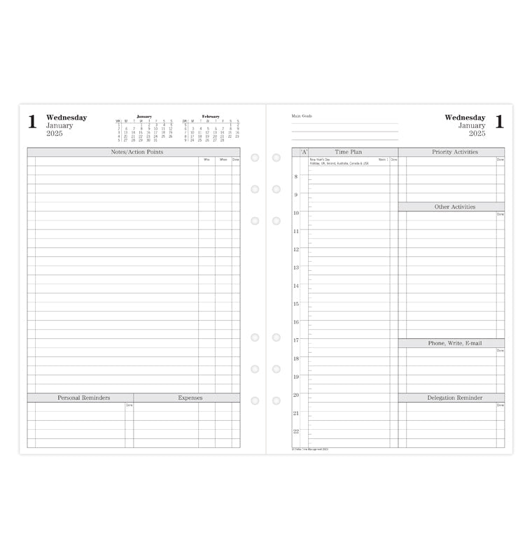 Time Management One Day On Two Pages Diary - A5 2025 English - 25-TM7031