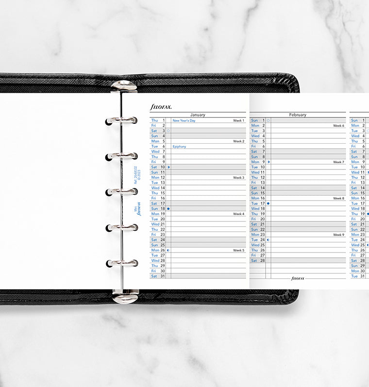 Recharge Agenda Filofax Personal 2026 - Semainier Deux Pages - 5 Langues (français, Anglais, Allemand...) - Papier Blanc 95x171mm - 5