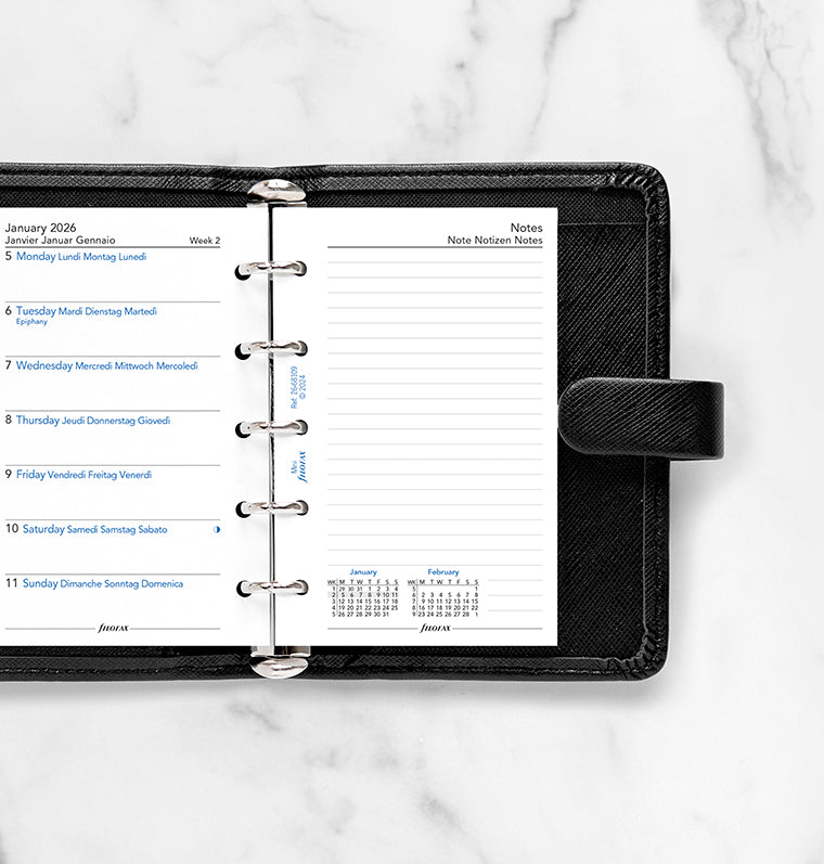 Week On One Page Diary Refill with Notes - Mini 2026 Multilanguage Filofax 26-68109