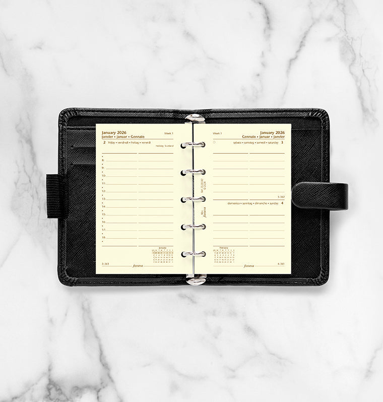 One Day On A Page Diary Refill With Appointments - Mini Cotton Cream 2026 Multilanguage Filofax 26-68142