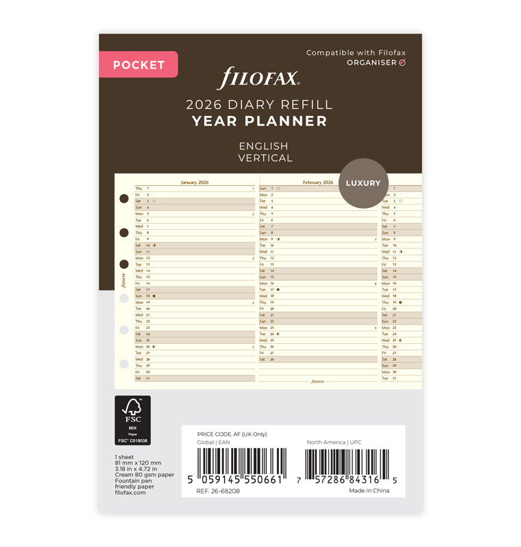 Vertical Year Planner Cotton Cream - Pocket 2026 English