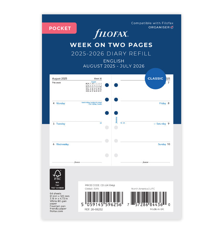 Week On Two Pages Academic Diary - Pocket 2025-2026 English Filofax 26-68252