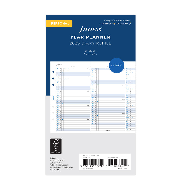 Vertical Year Planner - Personal 2026 English - 26-68402