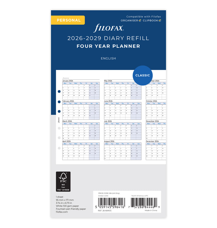 Four Year Planner Personal 2026-2029 Filofax 26-68403