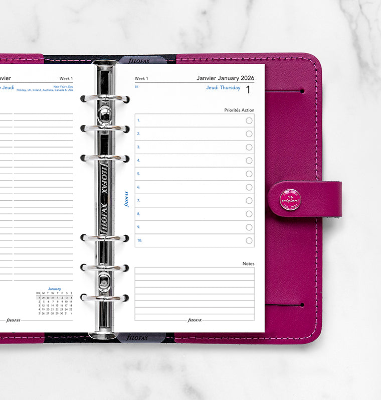 One Day on Two Pages Diary - Personal 2026 English/French Filofax 26-68417