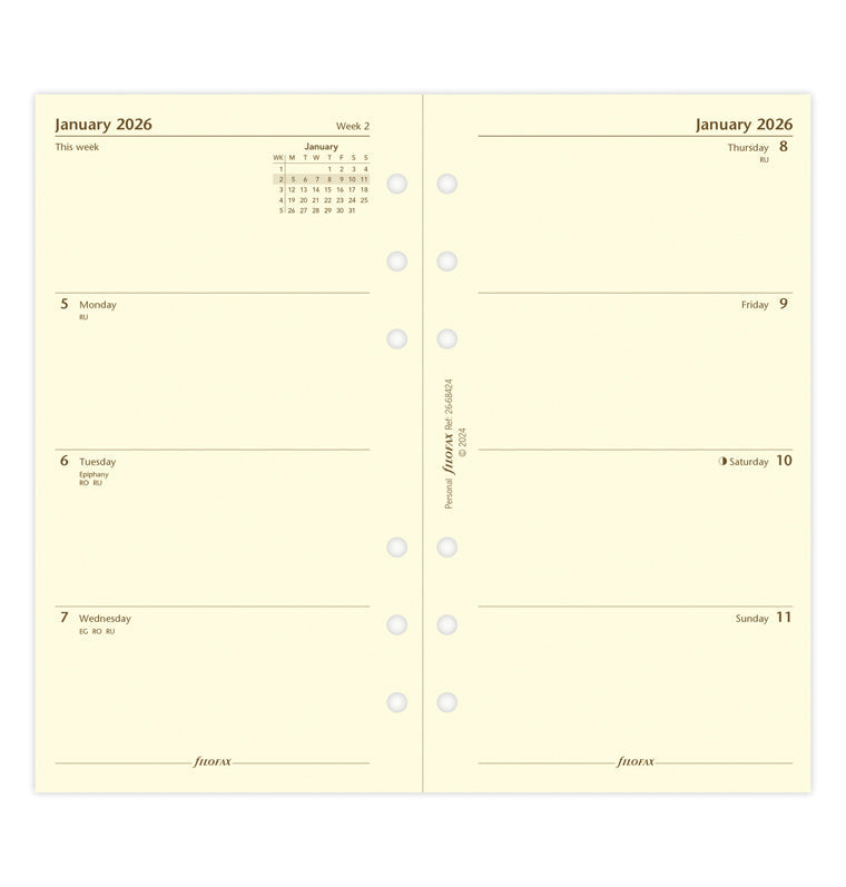 Week On Two Pages Diary Refill - Personal Cotton Cream 2026 English Filofax 26-68424
