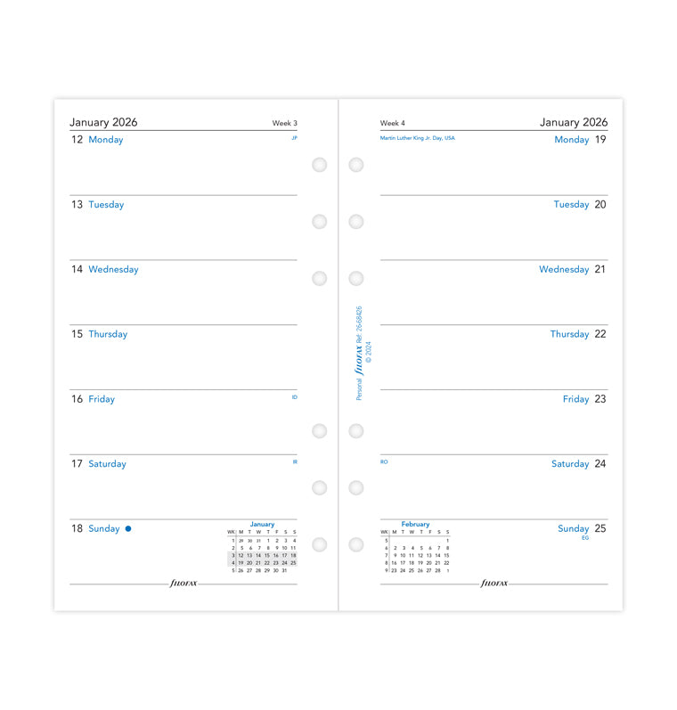 Week On One Page Diary Refill - Personal 2026 English Filofax 26-68426