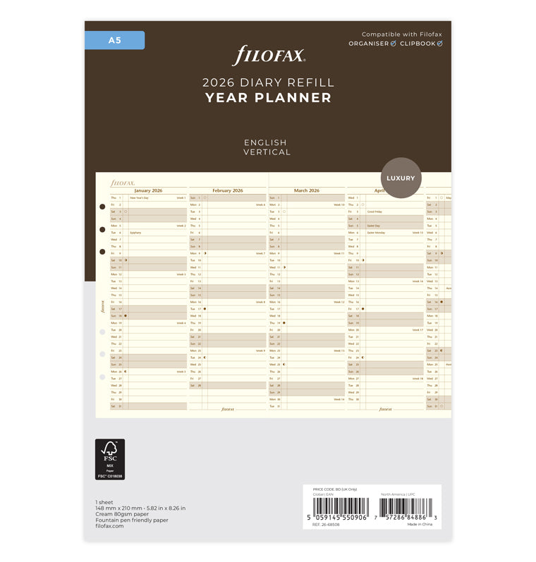 Vertical Year Planner Cotton Cream - A5 2026 English