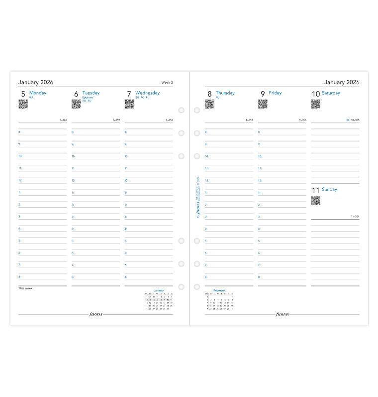 Week On Two Pages Diary Refill With Appointments - A5 2026 English - Recycled Paper Filofax 26-68521R