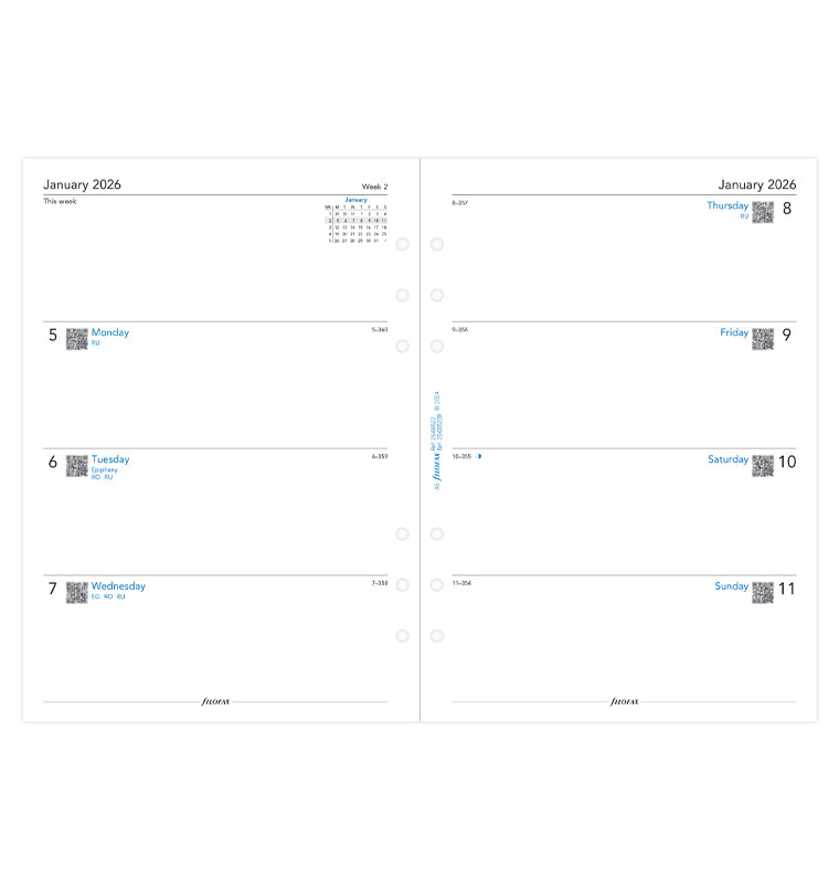 Week On Two Pages Diary Refill - A5 2026 English - Recycled Paper Filofax 26-68522R