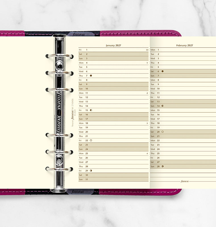 Vertical Year Planner - Personal Cotton Cream 2027 English Filofax 27-68408
