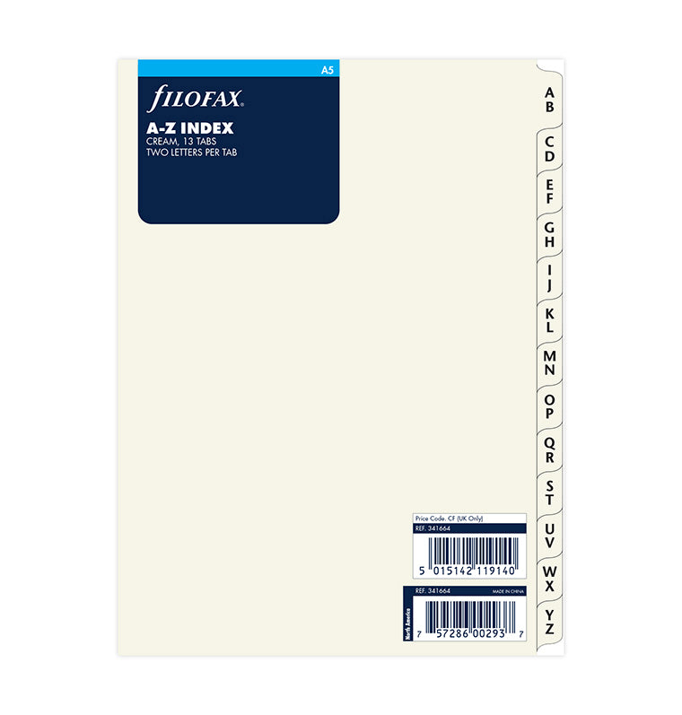 Filofax Cotton Cream A-Z Dividers for A5 Organizers