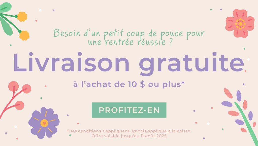 Livraison gratuite à l'achat de 10 $ ou plus.