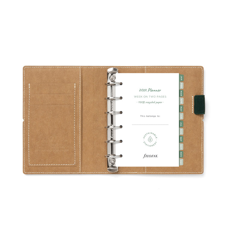 Filofax Eco Essential Pocket Organizer Dark Walnut - open with contents