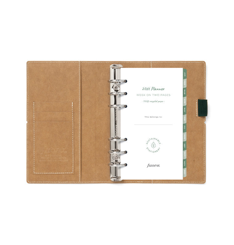 Filofax Eco Essential Personal Organizer Dark Walnut Brown - open with contents
