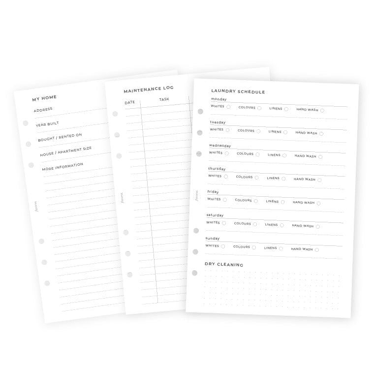 Filofax Household Planner Refill for A5 size Organizers and Clipbook