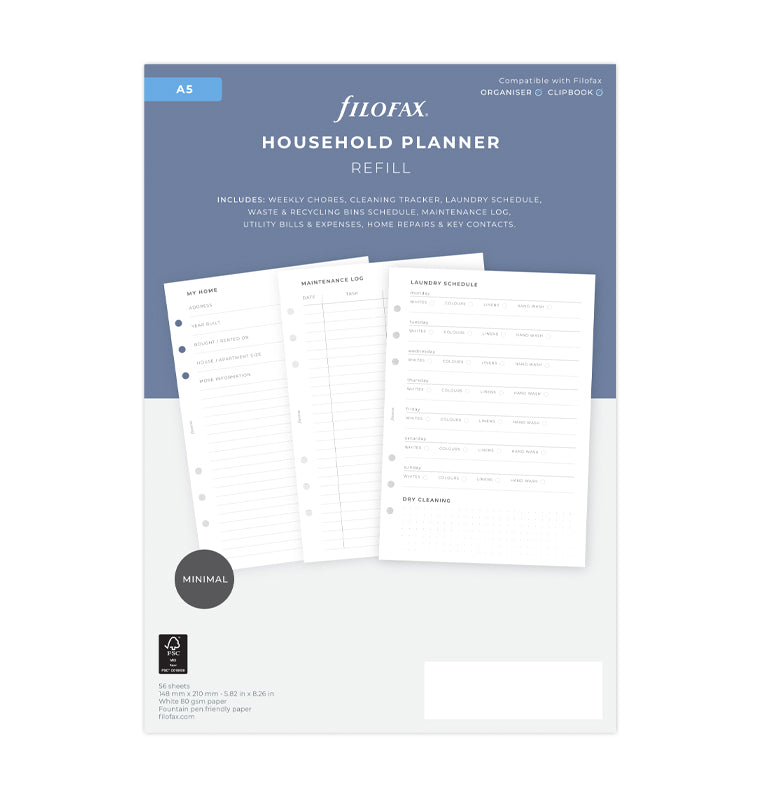Filofax Household Planner Refill for A5 Organizers and Clipbook - Packaging