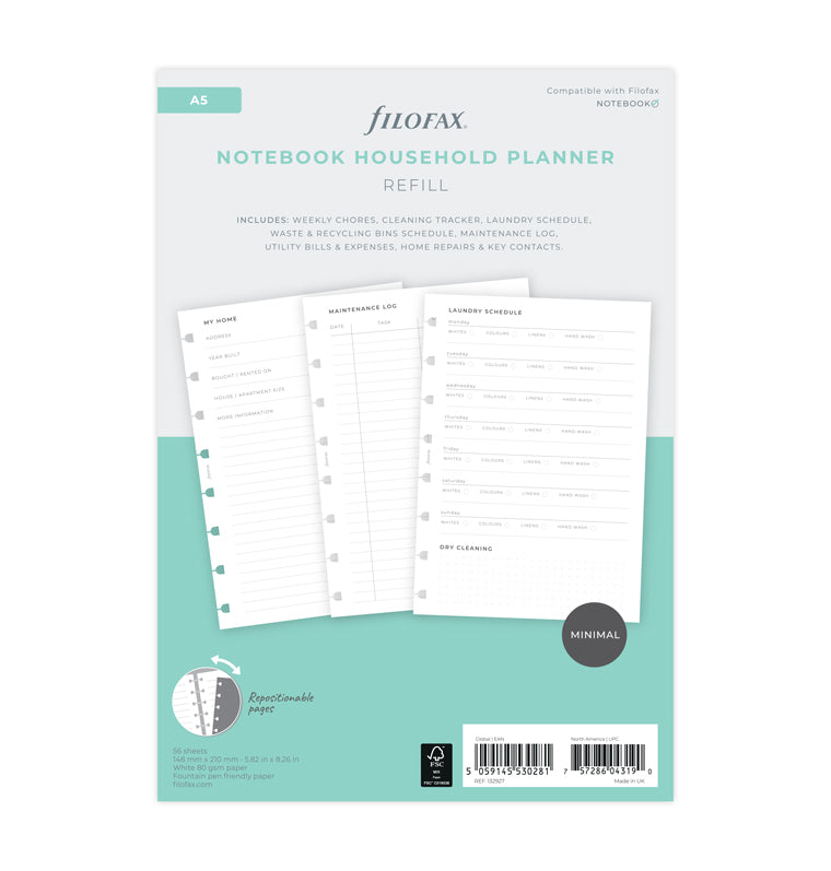 Filofax Household Planner Notebook A5 Refill - Packaging