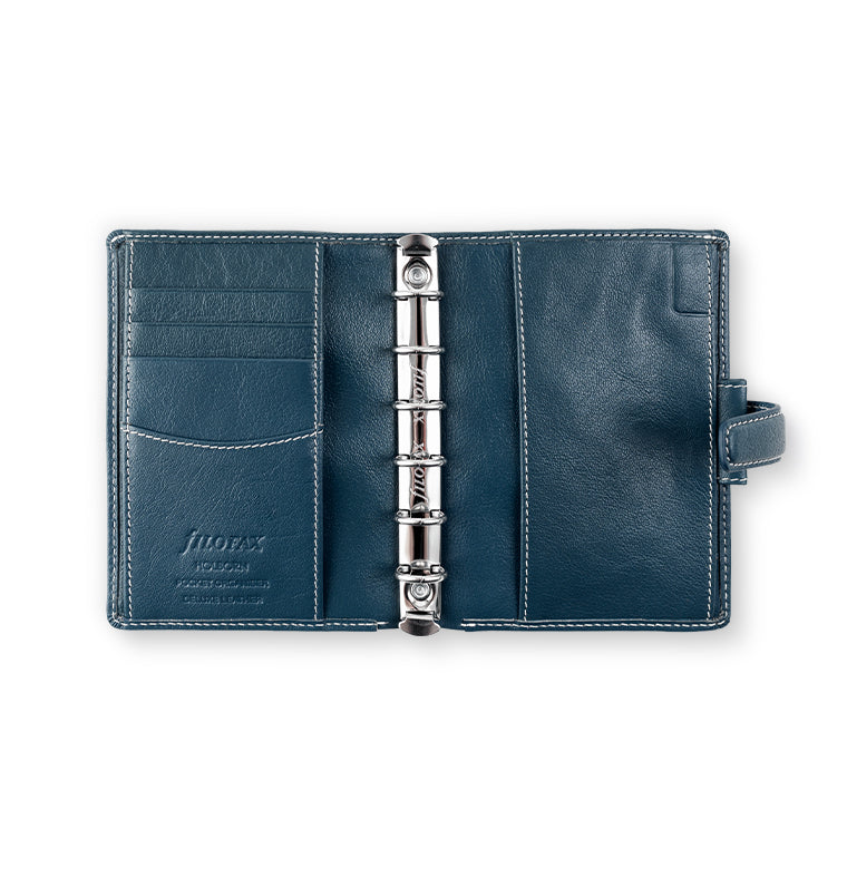 Holborn Pocket Organizer Blue Leather Open
