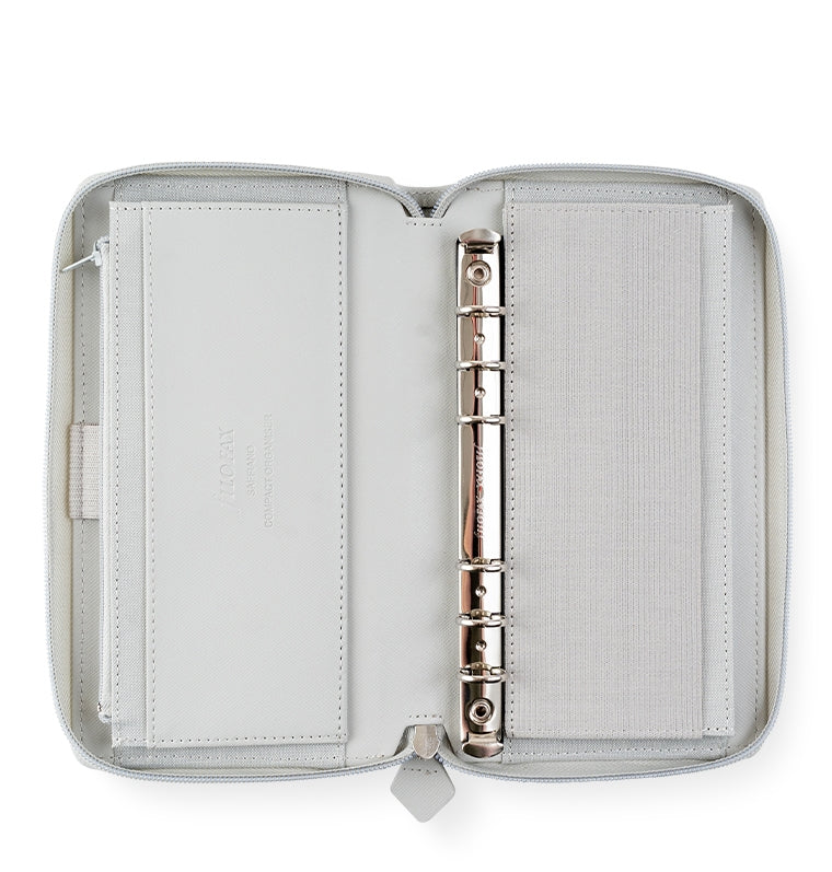 Saffiano Personal Compact Zip Organizer Granite Grey Inside Pockets 