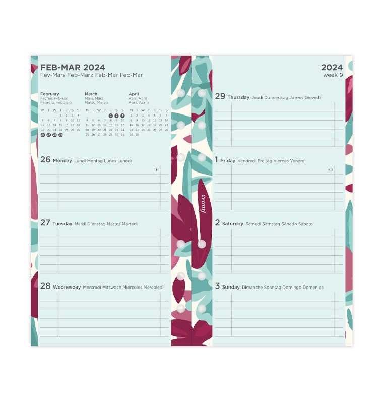 Floral Illustrated Diary Refill Pack - Personal 2024 Multilanguage - Filofax