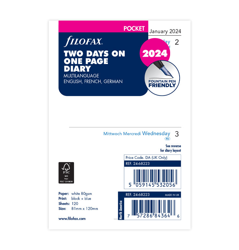 Two Days On One Page Diary - Pocket 2024 Multilanguage - Filofax