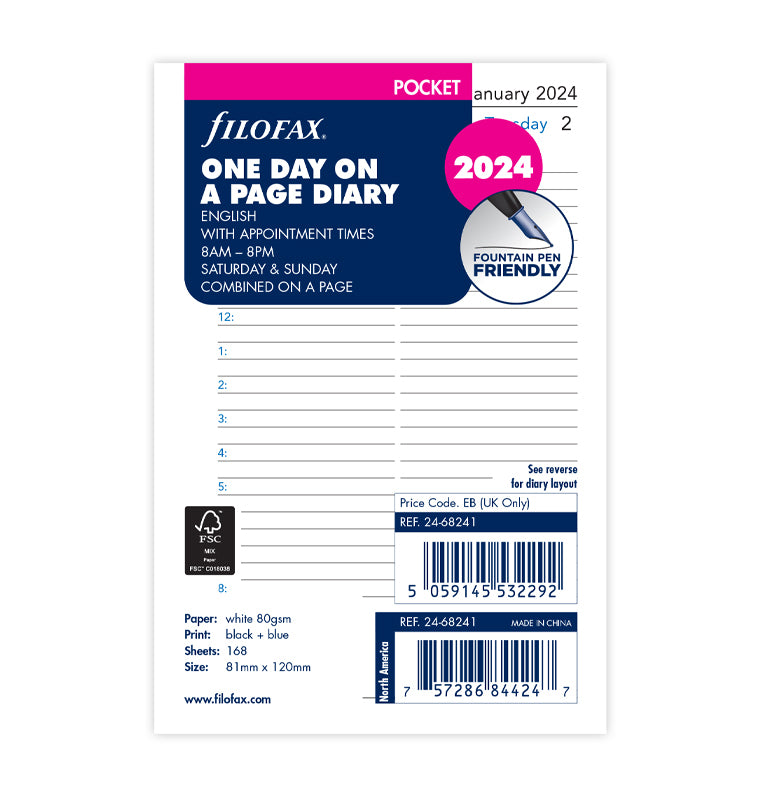 One Day On A Page Diary With Appointments - Pocket 2024 English - Filofax