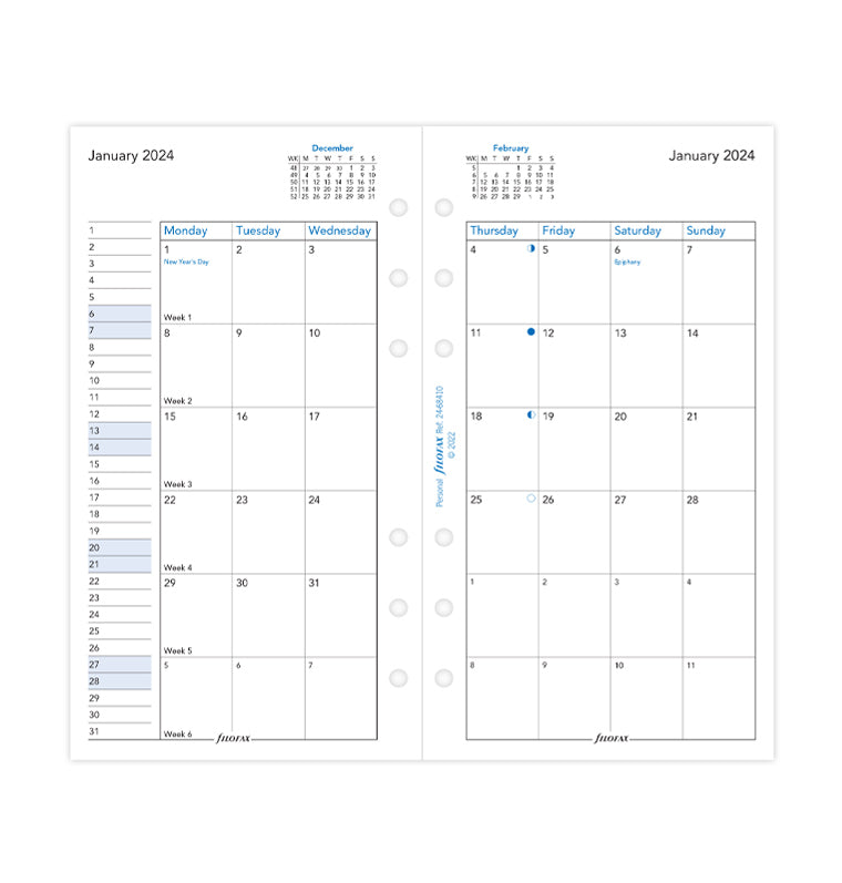 Month On Two Pages Diary - Personal 2024 English - Filofax